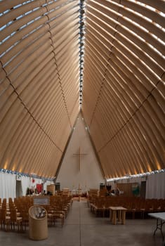 CHRISTCHURCH, NEW ZEALAND - DECEMBER 16, 2022 - Famous Cardboard Cathedral of Christchurch, New Zealand