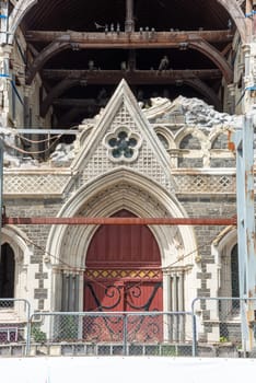 Ruin of famous Christchurch Cathedral after the earthquake of 2011, South Island of New Zealand