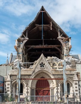 Ruin of famous Christchurch Cathedral after the earthquake of 2011, South Island of New Zealand