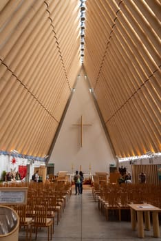 CHRISTCHURCH, NEW ZEALAND - DECEMBER 16, 2022 - Famous Cardboard Cathedral of Christchurch, New Zealand