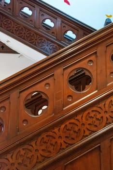 Wooden old banister of stairs, Christchurch in New Zealand