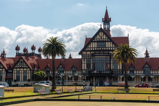 ROTORUA, NEW ZEALAND - JANUARY 13, 2023 - The Rotorua Museum, former bath house, North Island of New Zealand