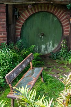 HOBBITON, NEW ZEALAND - JANUARY 20, 2023 - Famous Hobbiton village in Matamata from the movies The Hobbit and Lord of the Rings, New Zealand