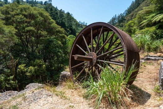 Remains of an old stamping battery in Karangahake of the past gold rush time, Coromandel peninsula, New Zealand