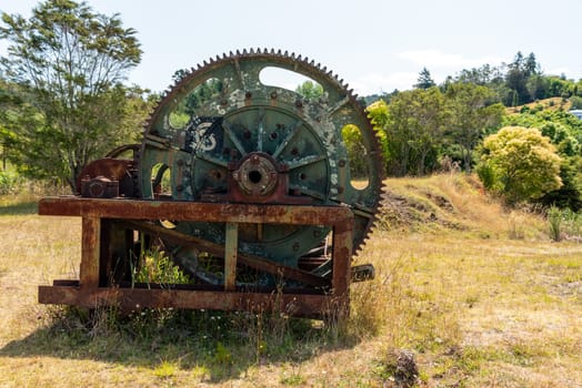 Old machines in deserted stamping battery in Karangahake, Coromandel peninsula in New Zealand