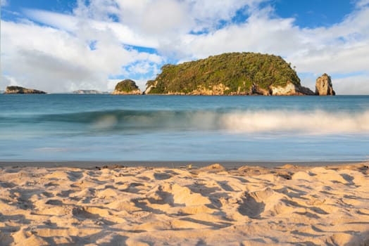 Scenic view of an island at the beach of Great Barrier Island, North Island of New Zealand