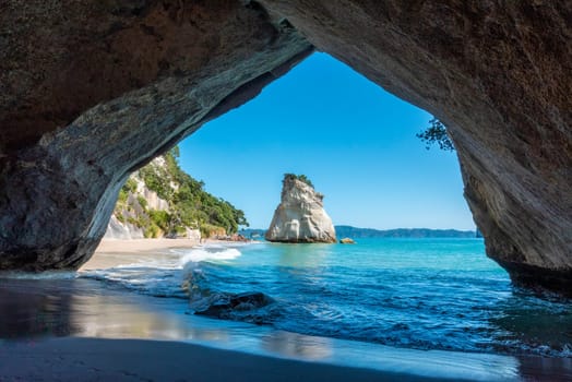 Scenic Cathedral Cove at Coromandel peninsula, New Zealand