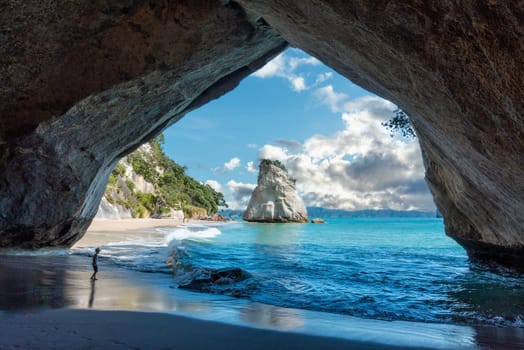Scenic Cathedral Cove at Coromandel peninsula, New Zealand