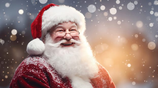 Portrait from Santa Clause with red cap and white beard - Chrismas Card Concept. Artificial Art