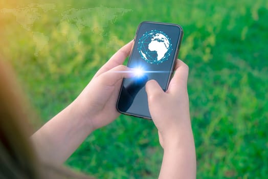 Women with smartphone mobile online social network, Network global world map internet networking people concept