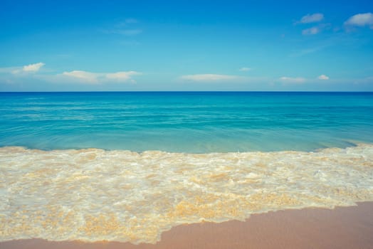 Summer and relax concept, Blue sea with beach sand landscape nature in blue sky sunshine day, Pastel color style