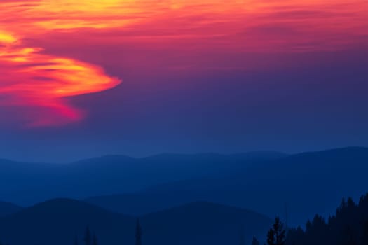 View of landscape nature and mountain with sunlight and sunset or sunrise in twilight, Ai Generate