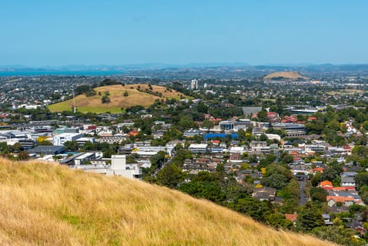 View on Auckland Central Business District from Mount Eden Volcanic Park, New Zealand
