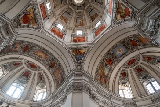 SALZBURG, AUSTRIA- SEPTEMBER 14, 2022 - The inside of the Salzburg cathedral and its beautiful cupola, Austria