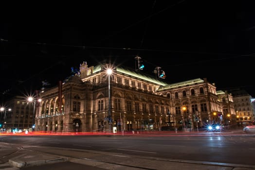VIENNA, AUSTRIA- SEPTEMBER 16, 2022 - The famous Vienna Opera house at night, Austria