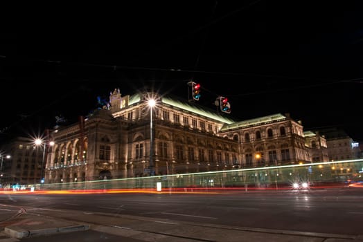 VIENNA, AUSTRIA- SEPTEMBER 16, 2022 - The famous Vienna Opera house at night, Austria
