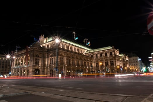 VIENNA, AUSTRIA- SEPTEMBER 16, 2022 - The famous Vienna Opera house at night, Austria
