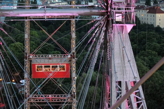 Riding with the famous Viennese ferris wheel in the evening, Austria