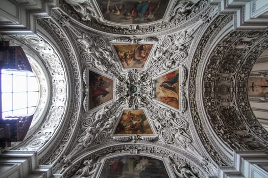 SALZBURG, AUSTRIA- SEPTEMBER 12, 2022 - Scenic fresco inside the famous Salzburg cathedral, Austria