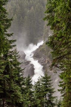 Scenic view of the famous Krimml waterfalls in the High Tauern National Park in Austria