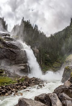 Scenic view of the famous Krimml waterfalls in the High Tauern National Park in Austria