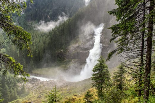 Scenic view of the famous Krimml waterfalls in the High Tauern National Park in Austria