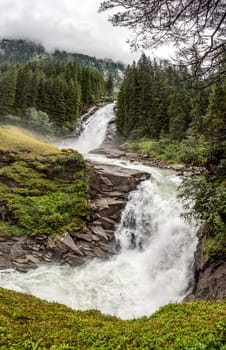 Scenic view of the famous Krimml waterfalls in the High Tauern National Park in Austria