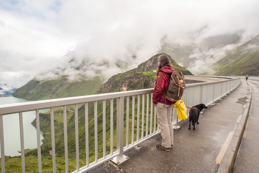 Scenic panoramic view from the reservoirs and its alpine landscape near Kaprun in the Austrian Alps