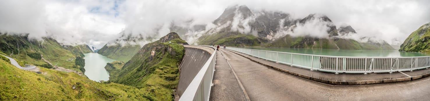 Panoramic view from Mooserboden reservoir and the surrounding mountain landscape near Kaprun, Austria
