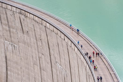 Impressing dam wall from the Mooserboden reservoir near Kaprung, Austrian Alps