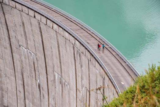 Impressing dam wall from the Mooserboden reservoir near Kaprung, Austrian Alps