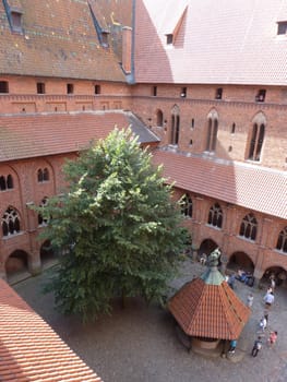 MALBORK, POLAND - SEPTEMBER 03, 2020 - Courtyard of the castle of the Teutonic Order in Malbork, Poland