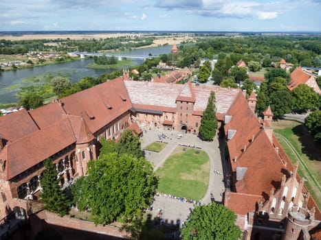 MALBORK, POLAND - SEPTEMBER 03, 2020 - Castle of the Teutonic Order in Malbork, view from the high tower, Poland