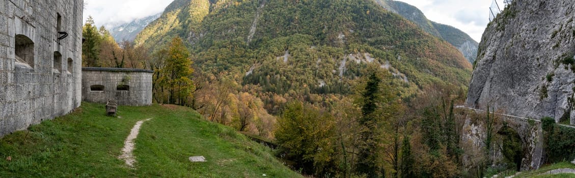 Historic fort Kluze and surrounding defense systems in the Soca valley, Slovenia