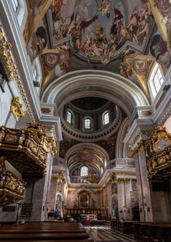 LJUBLJANA, SLOVENIA - October 04, 2022 - Inside the cathedral St. Nicholas in Ljubljana, capital city of Slovenia