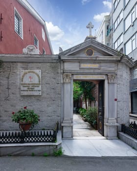 Entrance to the Meryem Ana Ortodoks Kilisesi, or Mary Mother of God Greek Orthodox Church in Karakoy, Istanbul, Turkey