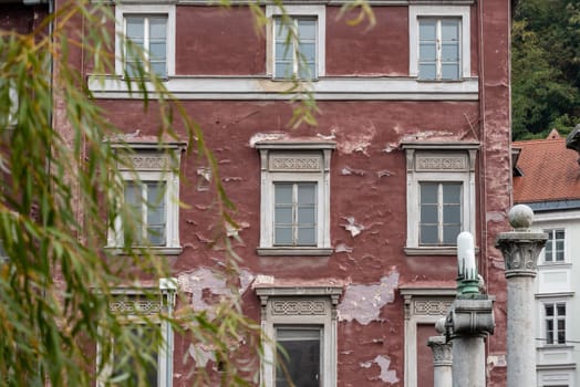 Old classical residential house in the city center of Ljubljana, Slovenia