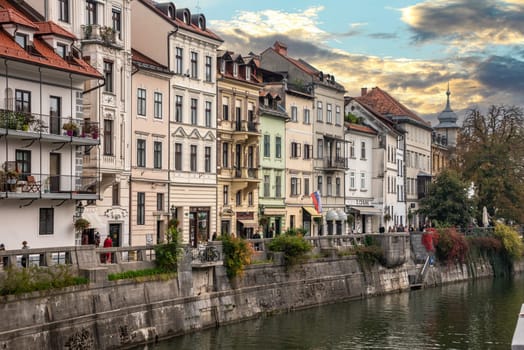 Old classical residential house in the city center of Ljubljana, Slovenia