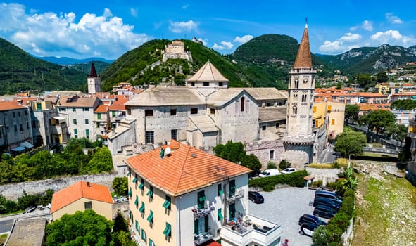 Architecture of Finalborgo, the historical center of Finale Ligure on the Italian Riviera in the province of Imperia, Liguria, Italy.