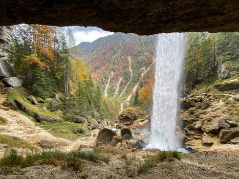 Below the scenic Pericnik waterfall in the Triglav National Park, Slovenia