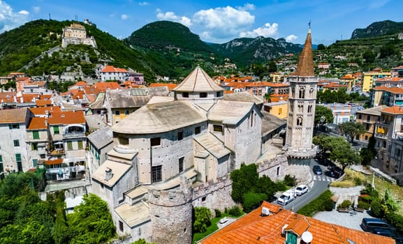 Architecture of Finalborgo, the historical center of Finale Ligure on the Italian Riviera in the province of Imperia, Liguria, Italy.