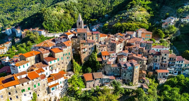 Aerial view of the village of Ceriana in the province of Imperia, Liguria, Italy