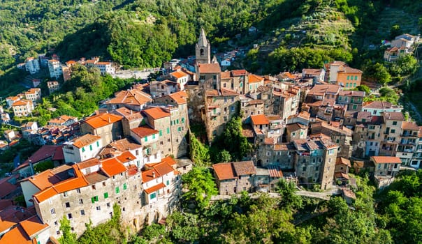 Aerial view of the village of Ceriana in the province of Imperia, Liguria, Italy