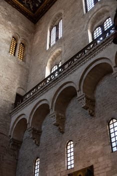 BARI, ITALY - APRIL 29, 2022 - Inside of famous basilica San Nicola in Bari, burial place of Saint Nicholas, Southern Italy