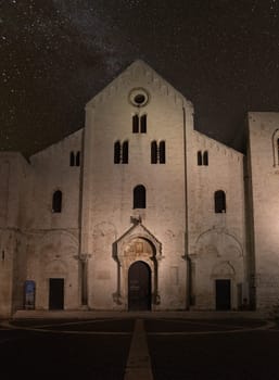 Illuminated romanesque basilica San Nicola in Bari, Southern Italy