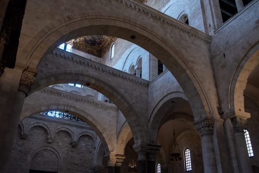 BARI, ITALY - APRIL 29, 2022 - Inside of famous basilica San Nicola in Bari, burial place of Saint Nicholas, Southern Italy