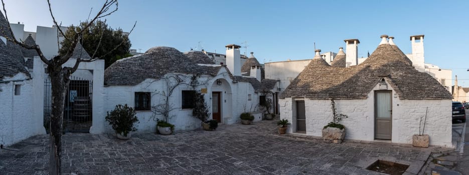 Scenic roofs of houses in historic Trulli district in Alberobello, Southern Italy
