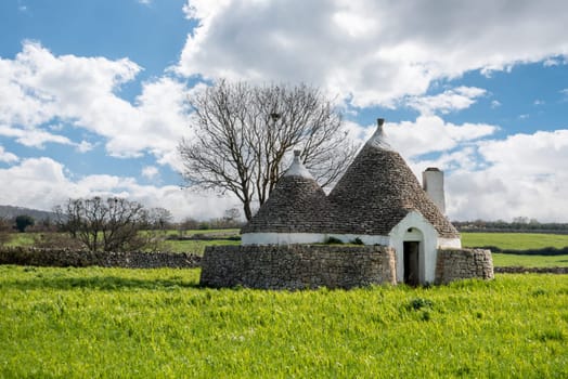 Scenic Trullo dwelling in the rural landscape near Alberobello, Southern Italy