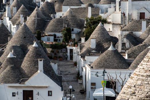Scenic cityscape of downtown Alberobello with its famous Trulli buildings, Southern Italy