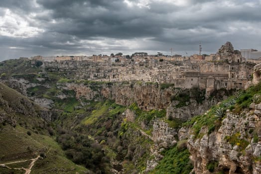 View over the canyon of Matera in Italy